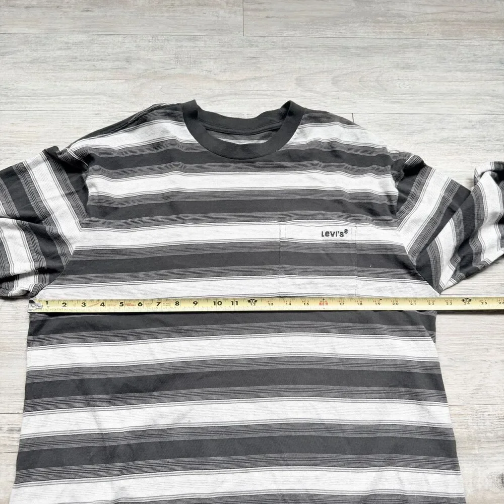 Levi’s Men’s Medium Black Gray Stripe Long Sleeve Pocket T Shirt Skater 90s